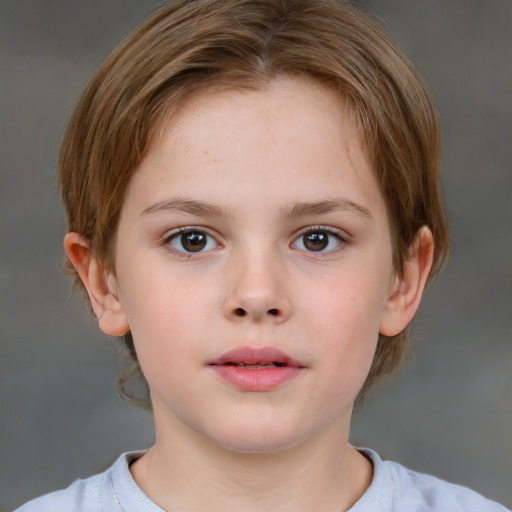 Neutral white child female with short  brown hair and brown eyes