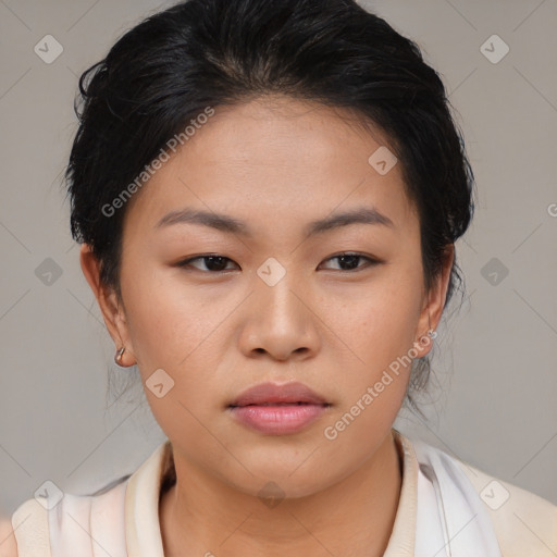 Neutral asian young-adult female with medium  brown hair and brown eyes