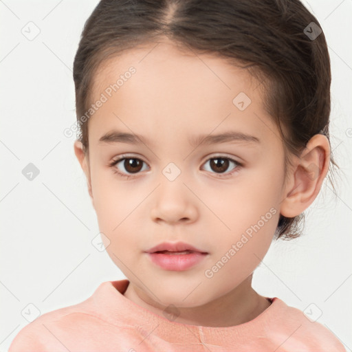 Neutral white child female with medium  brown hair and brown eyes