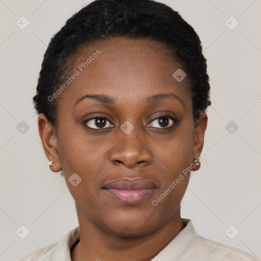 Neutral black young-adult female with short  brown hair and brown eyes