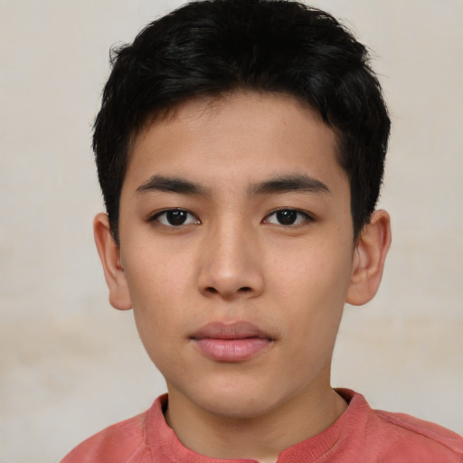 Neutral asian young-adult male with short  brown hair and brown eyes