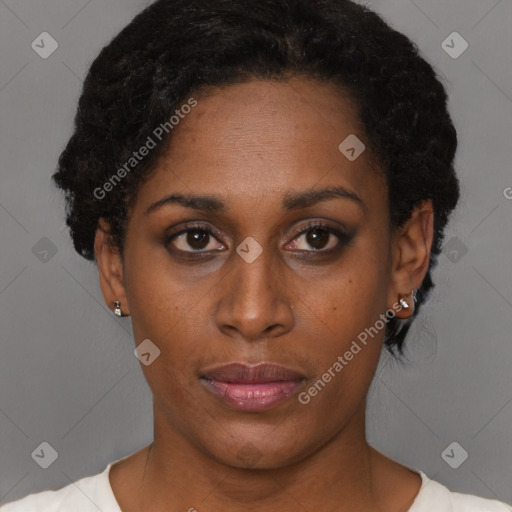 Neutral black young-adult female with short  brown hair and brown eyes