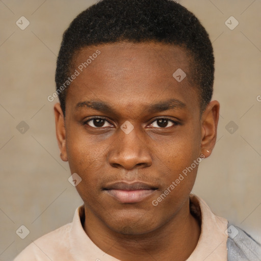 Neutral black young-adult male with short  brown hair and brown eyes