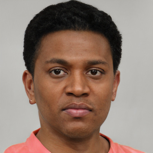 Neutral black young-adult male with short  brown hair and brown eyes