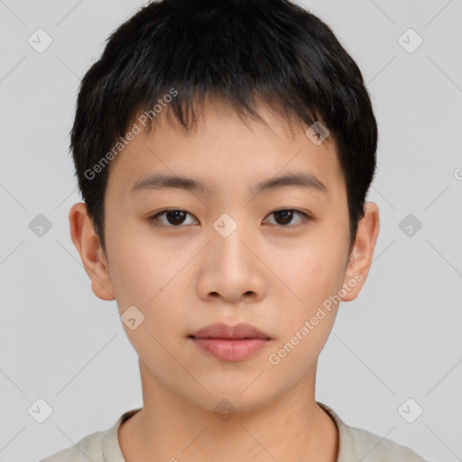 Neutral asian young-adult male with short  brown hair and brown eyes