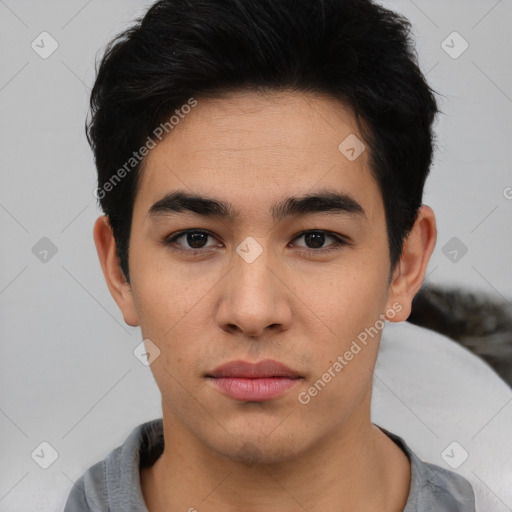 Neutral asian young-adult male with short  black hair and brown eyes