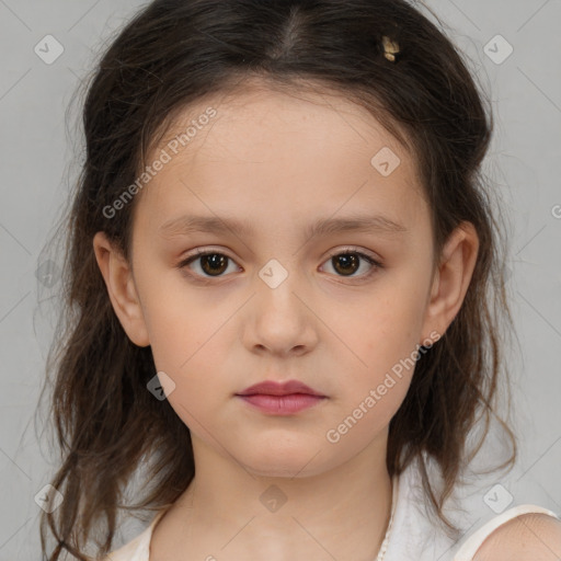 Neutral white child female with medium  brown hair and brown eyes