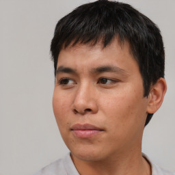 Neutral asian young-adult male with short  black hair and brown eyes