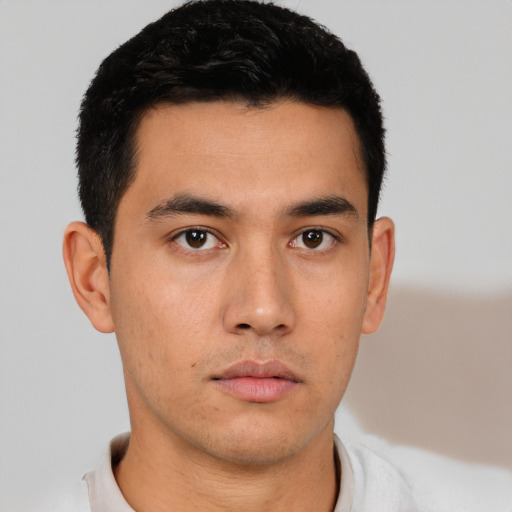 Neutral asian young-adult male with short  black hair and brown eyes