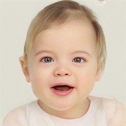 Joyful white child female with short  brown hair and brown eyes