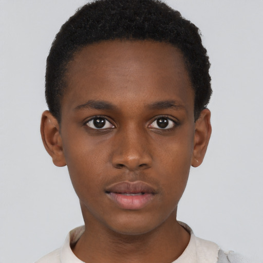 Neutral black young-adult male with short  brown hair and brown eyes