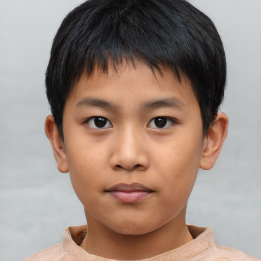 Neutral asian child male with short  black hair and brown eyes