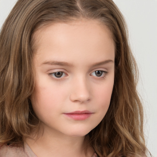 Neutral white child female with long  brown hair and brown eyes