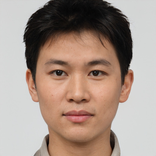 Neutral asian young-adult male with short  brown hair and brown eyes