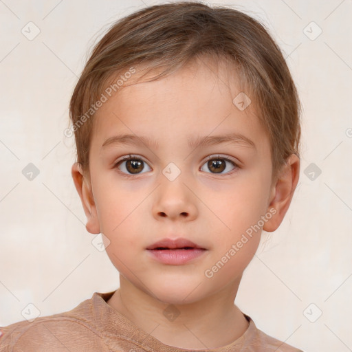 Neutral white child female with short  brown hair and brown eyes