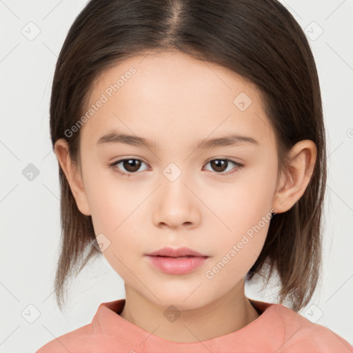 Neutral white child female with medium  brown hair and brown eyes