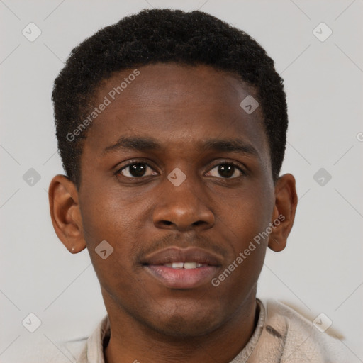 Neutral black young-adult male with short  brown hair and brown eyes