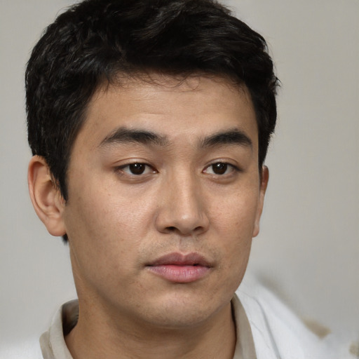 Neutral asian young-adult male with short  black hair and brown eyes