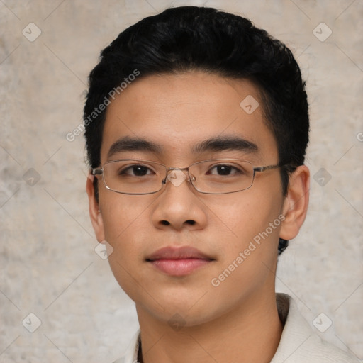 Neutral asian young-adult male with short  black hair and brown eyes