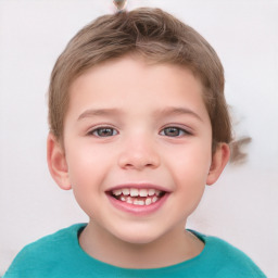 Joyful white child male with short  brown hair and brown eyes