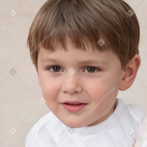 Joyful white child male with short  brown hair and brown eyes