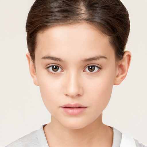 Neutral white child female with short  brown hair and brown eyes