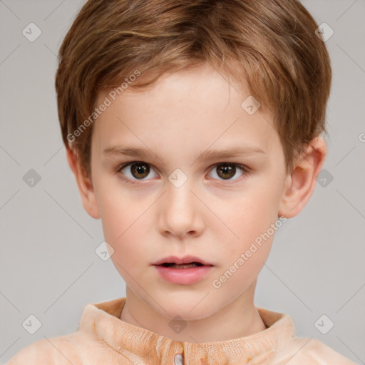 Neutral white child male with short  brown hair and brown eyes