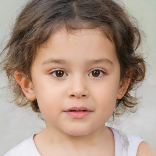 Neutral white child female with medium  brown hair and brown eyes