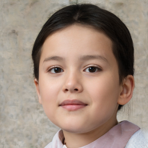 Neutral white child female with short  brown hair and brown eyes