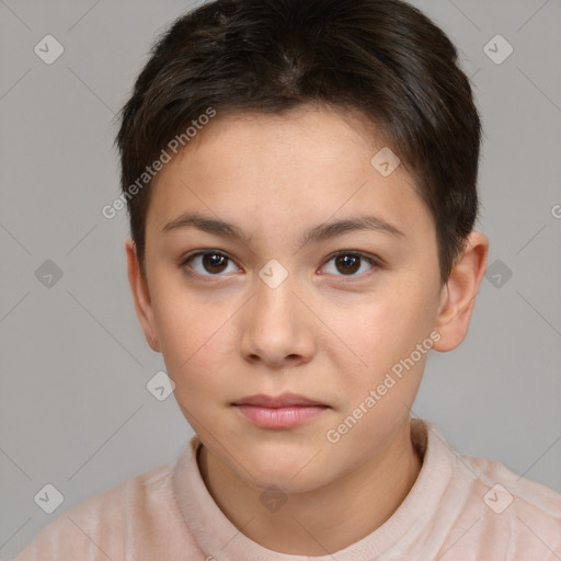 Neutral white young-adult female with short  brown hair and brown eyes