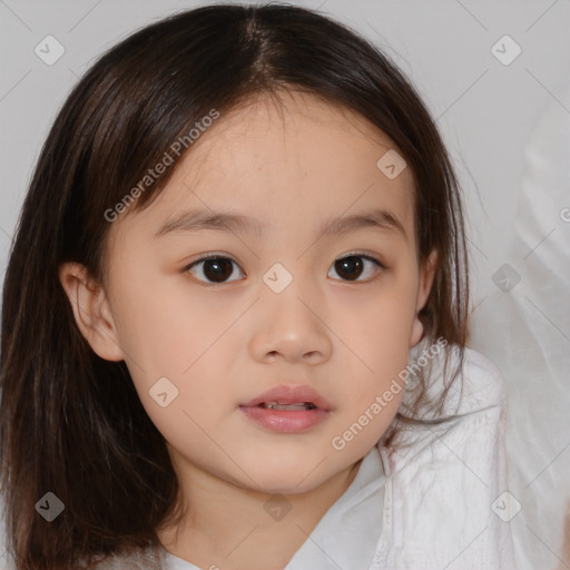 Neutral white child female with medium  brown hair and brown eyes