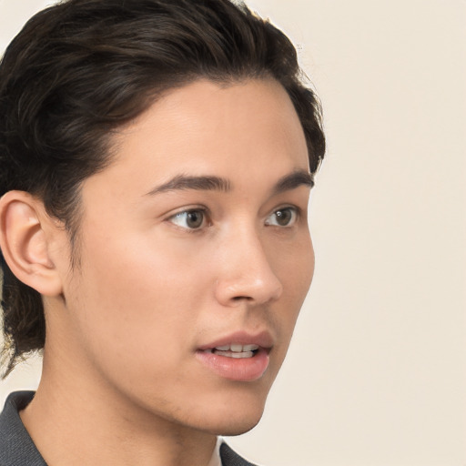 Neutral white young-adult male with medium  brown hair and brown eyes