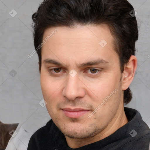 Neutral white adult male with short  brown hair and brown eyes