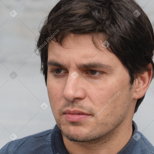 Neutral white adult male with short  brown hair and brown eyes