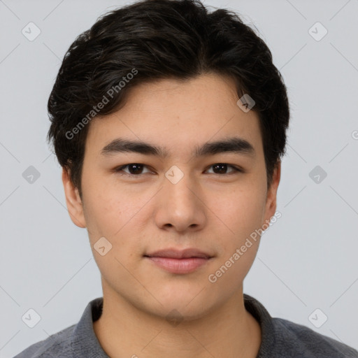 Neutral asian young-adult male with short  brown hair and brown eyes