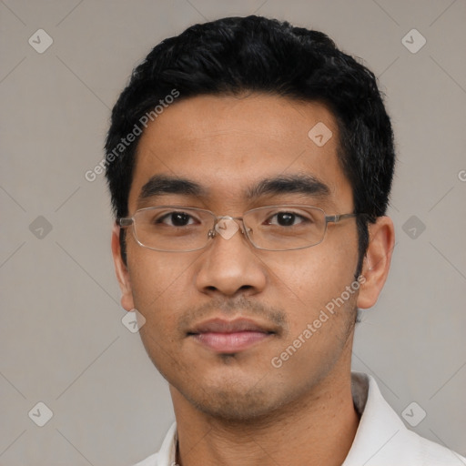 Neutral asian young-adult male with short  black hair and brown eyes