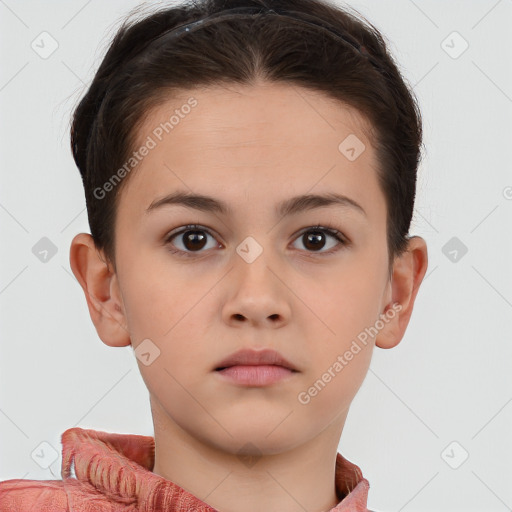 Neutral white young-adult female with short  brown hair and brown eyes