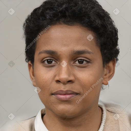 Neutral black young-adult male with short  brown hair and brown eyes