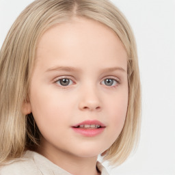 Neutral white child female with medium  brown hair and blue eyes