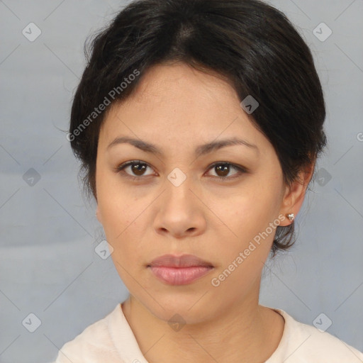 Neutral asian young-adult female with medium  brown hair and brown eyes