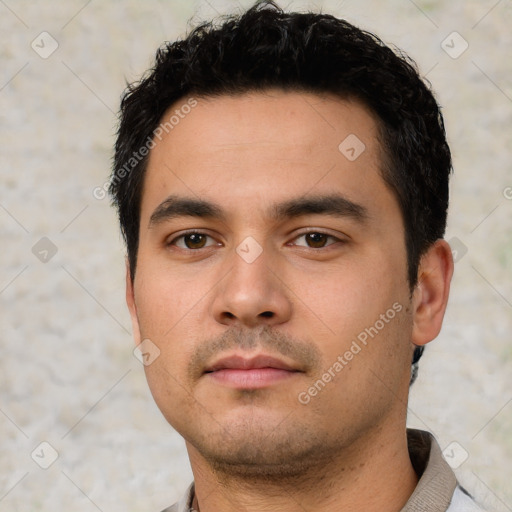 Neutral asian young-adult male with short  black hair and brown eyes