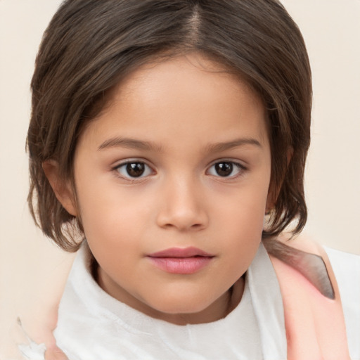 Neutral white child female with medium  brown hair and brown eyes