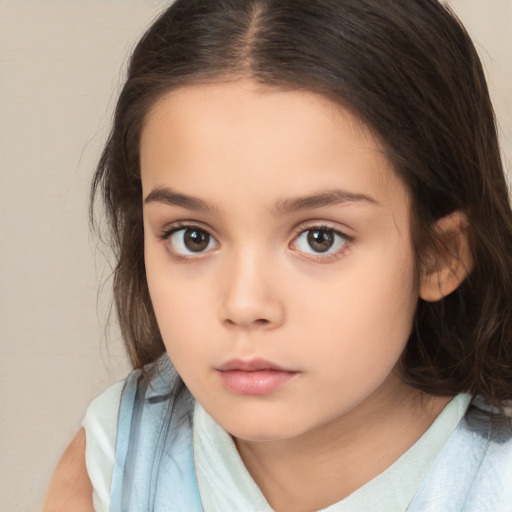 Neutral white child female with medium  brown hair and brown eyes