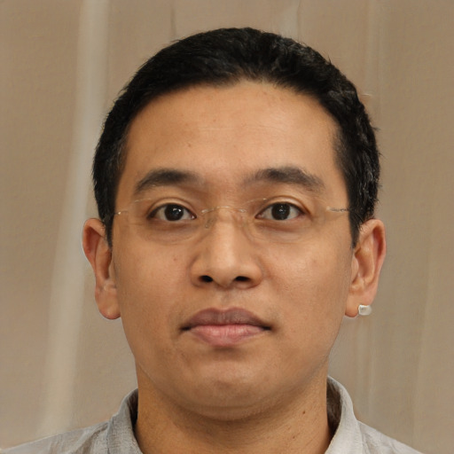 Neutral asian young-adult male with short  black hair and brown eyes
