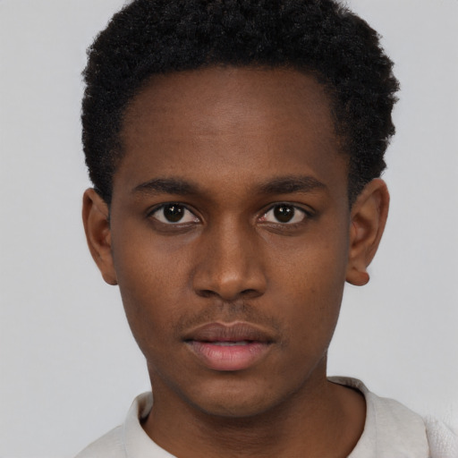 Neutral black young-adult male with short  brown hair and brown eyes