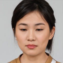 Neutral asian young-adult female with medium  brown hair and brown eyes