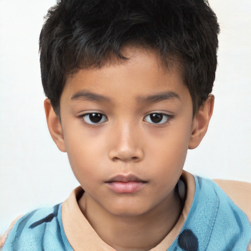 Neutral asian child male with short  brown hair and brown eyes