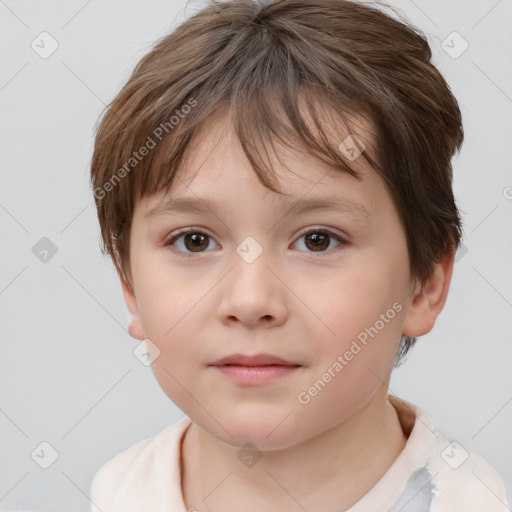 Neutral white child female with short  brown hair and brown eyes