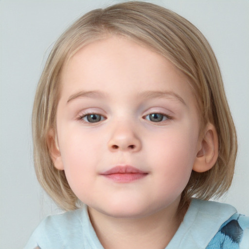 Neutral white child female with medium  brown hair and blue eyes