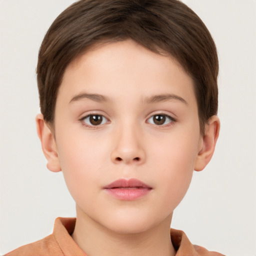 Neutral white child female with short  brown hair and brown eyes